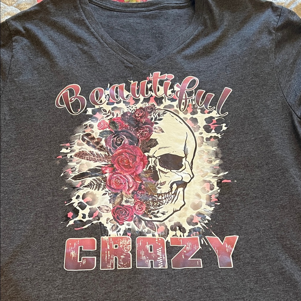 Beautiful Crazy Graphic Tee - Gray